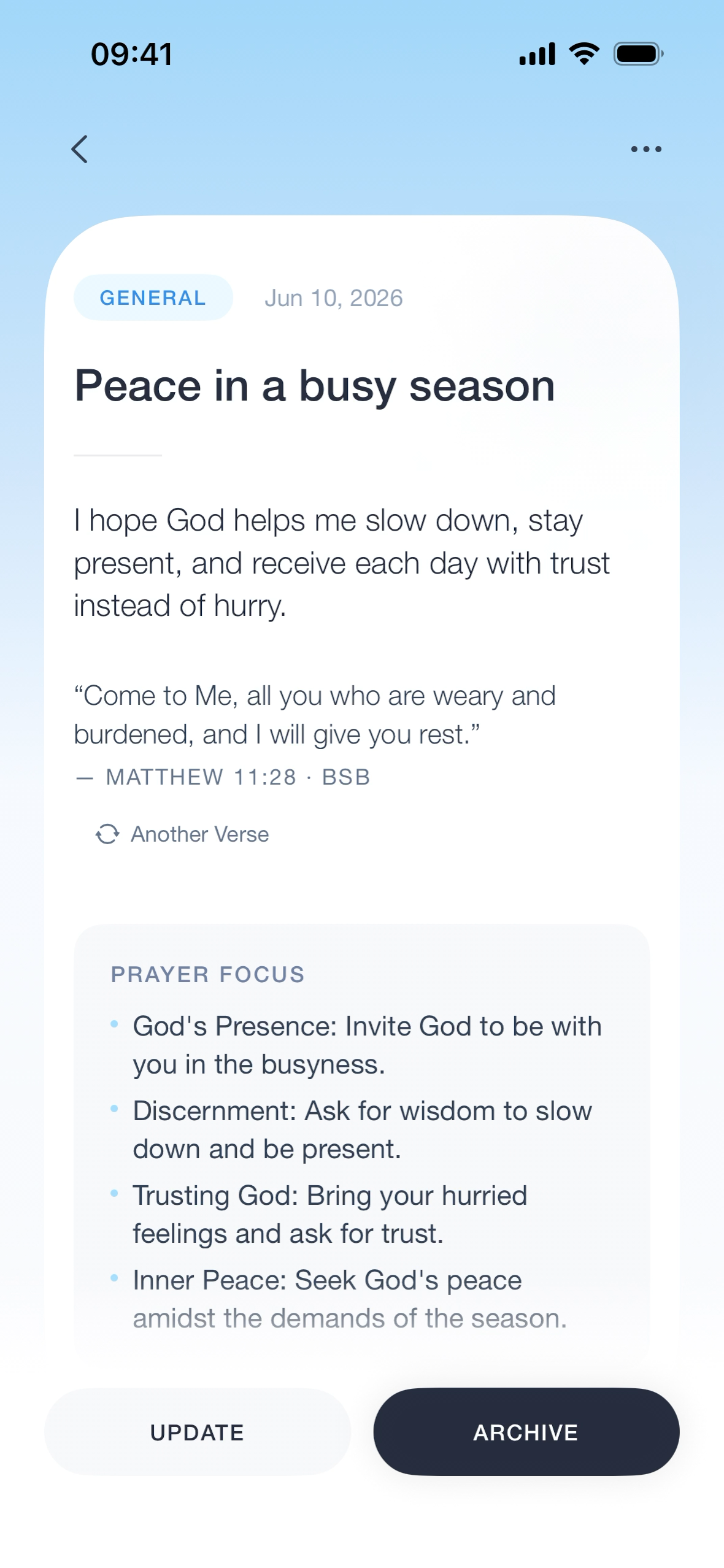 A personal prayer note in Abidely with a prayer focus list.